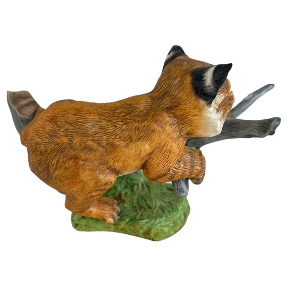 1985 Franklin Mint Porcelain Cat Figurine Captivated Bobcat On Tree NO Butterfly - Picture 2 of 9